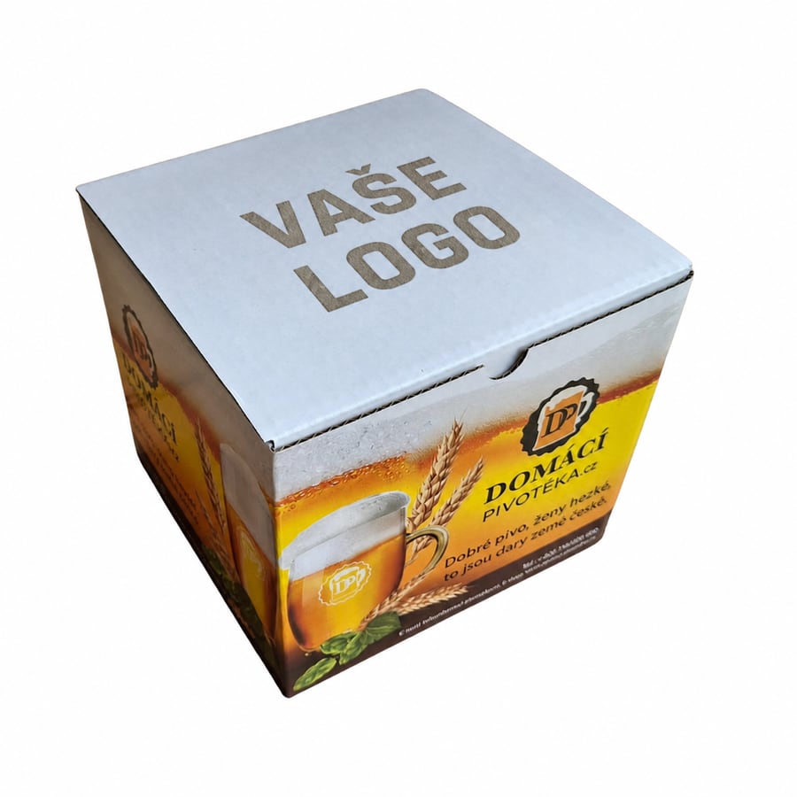Krabice na šest plechovkových piv s laserově gravírovaným nápisem Vaše logo
