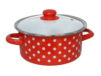 GERIMPORT rendlík s pokličkou 22 cm (2,5 l) červený s bílými puntíky
