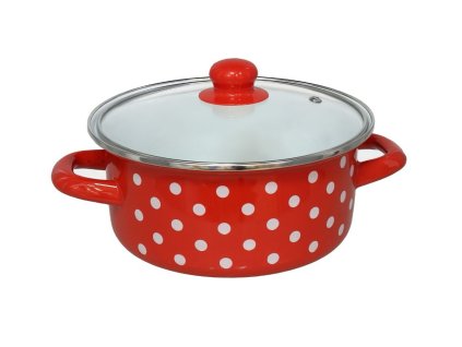 GERIMPORT rendlík s pokličkou 20 cm (2,0 l) červený s bílým puntíkem
