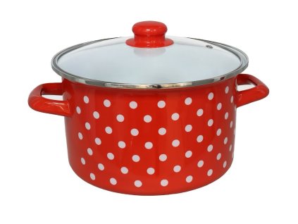 GERIMPORT hrnec s poklicí 24 cm (4,8 l) červený s bílými puntíky