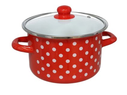 GERIMPORT hrnec s pokličkou 20 cm (2,65 l) červený s bílými puntíky