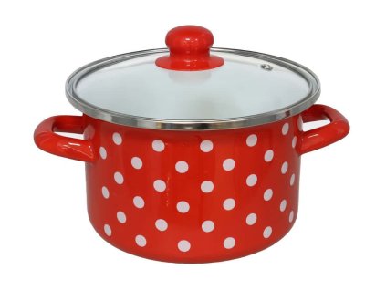 GERIMPORT Hrnec s pokličkou 18 cm (2,0 l) červený s bílými puntíky