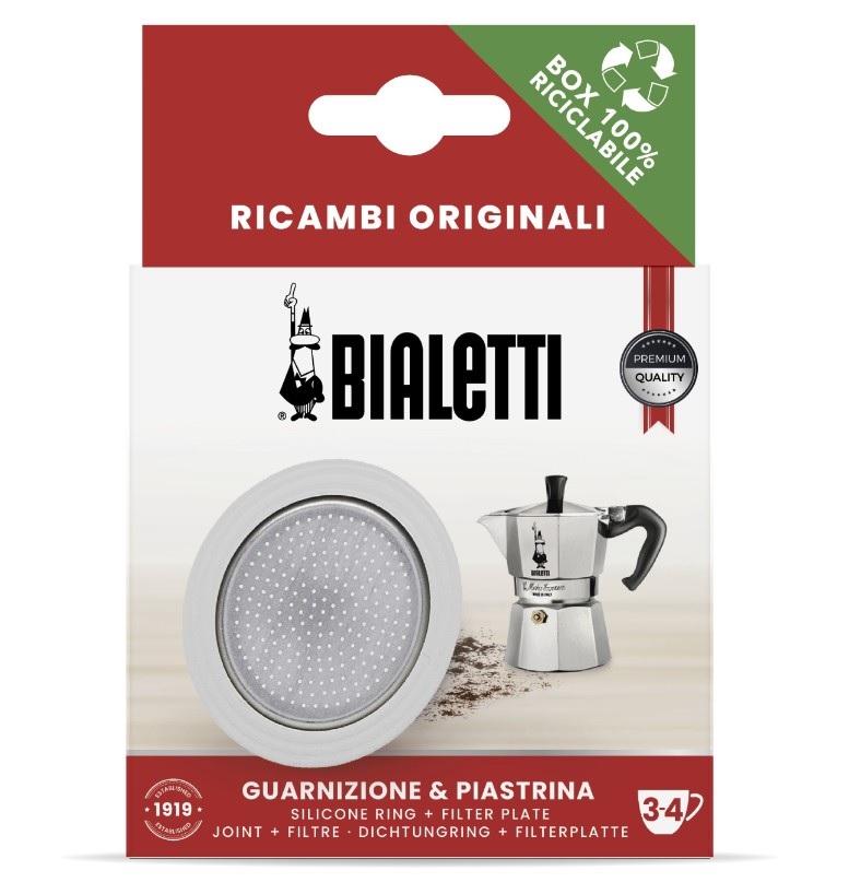 Těsnění (1x) + filtr pro Bialetti Moka Express, Moka Indukce, Brikka (různé velikosti) Objem v⁠ porcích: 6 porcí