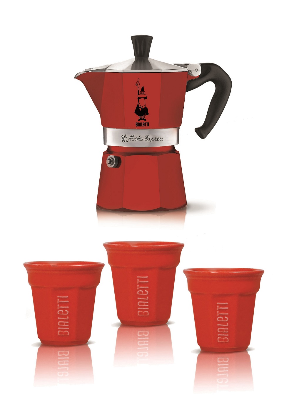 Bialetti Set Moka Express 3 porce červená + 3 červené šálky