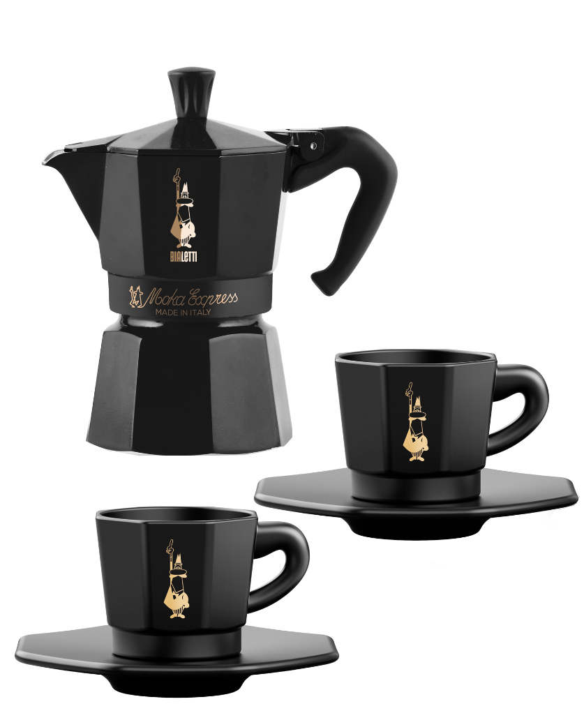 Bialetti set Moka Express 3 porce + 2 šálky černá