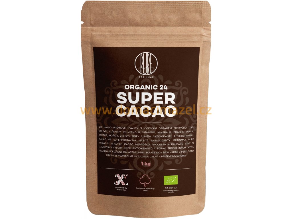 BrainMax Pure Organic 24 Super Cacao, BIO RAW kakao, 1kg