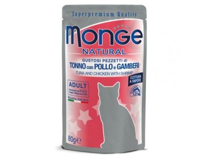 MONGE NATURAL kapsička tuňák a kuře v želé s krevetami pro kočky80g