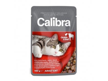 calibra cat 100g kapsa kureci a hovezi kousky v omacce