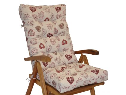 Polstr na teakové zahradní křeslo vysoké - látka motiv červená srdce