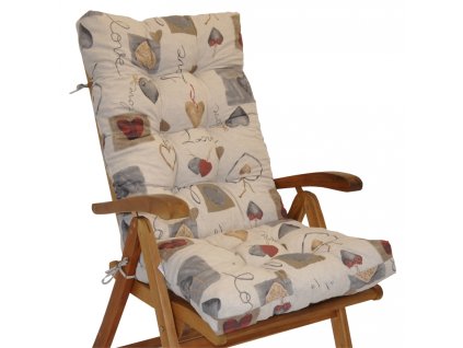 Polstr na teakové zahradní křeslo vysoké - látka motiv srdce LOVE