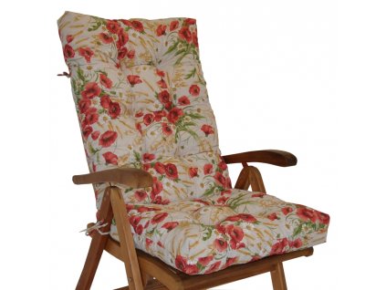 Polstr na teakové zahradní křeslo vysoké - látka motiv vlčí mák
