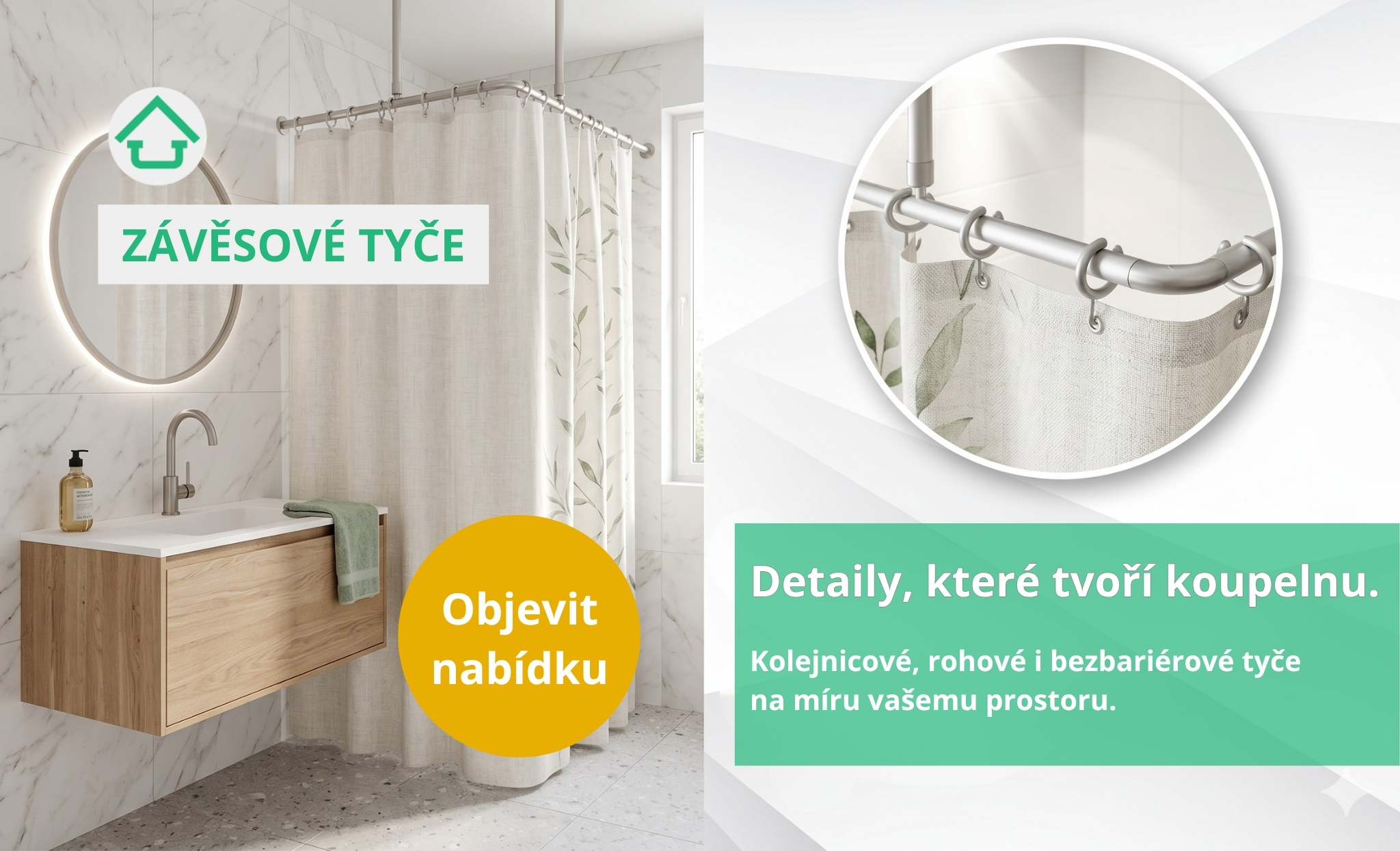 sprchové závěsy a tyče i na míru