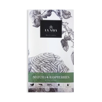 la naya 40 bila cokolada matcha raspberries s matchou a malinami bio 80 g