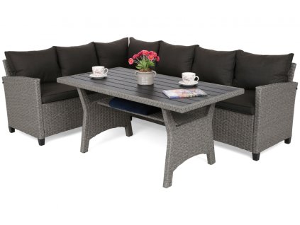 Rohová sedacia súprava z technoratanu Lagos Muddy-Grey/Black-Melange
