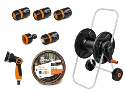 1010 zahradni hadice 20m 1 2 black line s vozikem a prislusenstvim