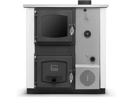 Kuchynský sporák / kotol s výmenníkom tepla TEMY PRO 12 kW - pravý, biely