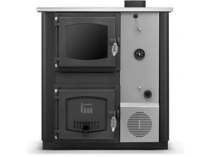 Kuchynský sporák / kotol s výmenníkom tepla TEMY PRO 30 kW - pravý, čierny
