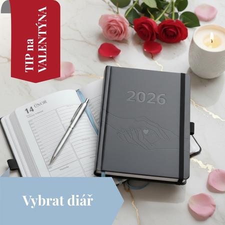 Černý diář 2026 MAXI formát A5 v pevných deskách s ražbou, denní i měsíční plánování, 528 stran, limitovaná edice v předprodeji.