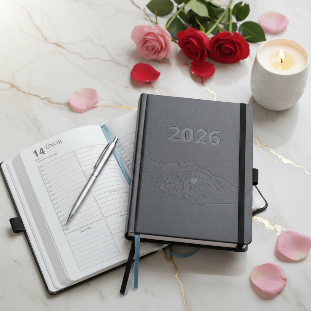 Černý diář 2026 MAXI formát A5 v pevných deskách s ražbou, denní i měsíční plánování, 528 stran, limitovaná edice v předprodeji.