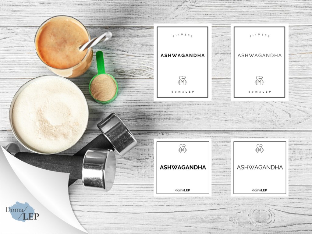 ASHWAGANDHA omyvatelná samolepka na boxy a dózy na fitness produkty, obdélník nebo čtverec, základní a tučné písmo, bílá varianta DomaLEP
