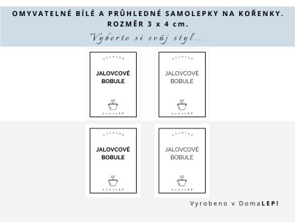 Samolepka JALOVCOVÉ BOBULE na kořenky, průhledná a bílá, základní nebo tučné písmo, DomaLEP.