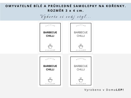 Samolepka BARBECUE CHILLI na kořenky, průhledná a bílá, základní nebo tučné písmo, DomaLEP.