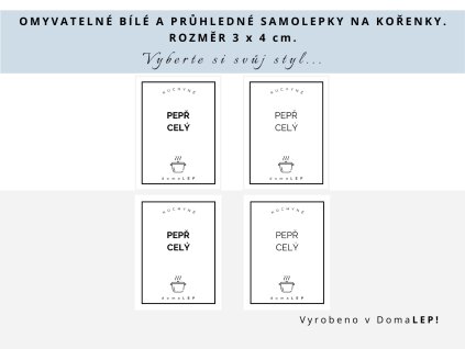 Samolepka PEPŘ CELÝ na kořenky, průhledná a bílá, základní nebo tučné písmo, DomaLEP.