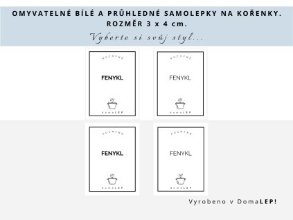 Samolepka FENYKL na kořenky, průhledná a bílá, základní nebo tučné písmo, DomaLEP.