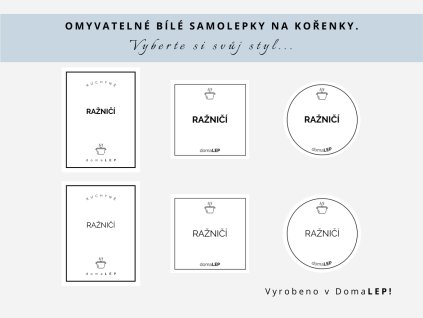 Samolepka RAŽNIČÍ na kořenky, 3 velikosti, bílá, základní nebo tučné písmo, DomaLEP.