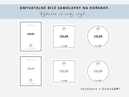 Samolepka CELER na kořenky, 3 velikosti, bílá, základní nebo tučné písmo, DomaLEP.