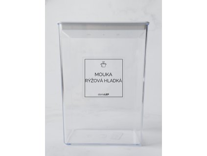 MOUKA RÝŽOVÁ HLADKÁ 5 × 5 cm – průhledná vinylová, voděodolná, omyvatelná samolepka na dózy, základní písmo komplet
