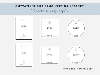 Samolepka RYBY na kořenky, 3 velikosti, bílá, základní nebo tučné písmo, DomaLEP.