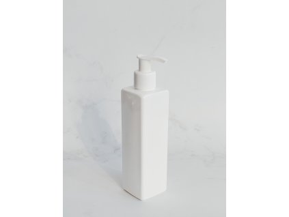 Bílá hranatá lahvička LUNA 250 ml s bílým dávkovačem