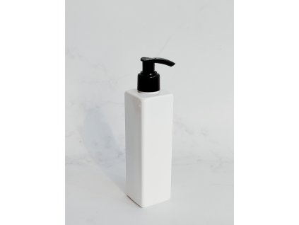 Bílá hranatá lahvička LUNA 250 ml s černým dávkovačem