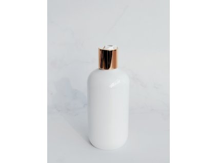 Bílá lahvička BELA 300 ml s bílo-zlatým DISC TOP