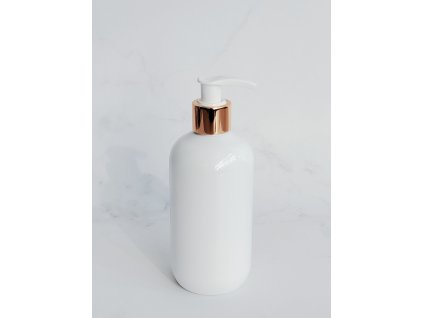 Bílá lahvička BELA 300 ml s bílo-zlatým dávkovačem