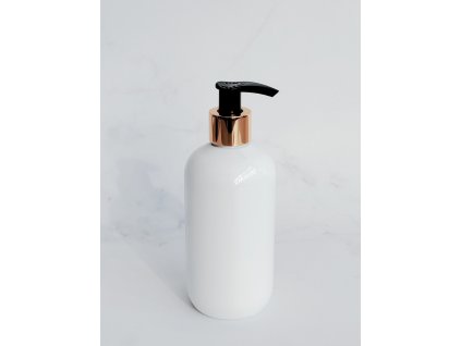 Bílá lahvička BELA 300 ml s černo-zlatým dávkovačem