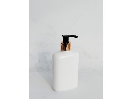 Bílá oválná lahvička LIMA 250 ml s černo-zlatým dávkovačem