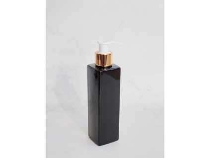 Černá hranatá lahvička LUNA 250 ml s bílo-zlatým dávkovačem