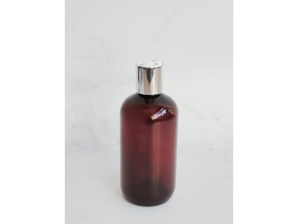 Jantarová lahvička BELA 300 ml s bílo-stříbrným DISC TOP