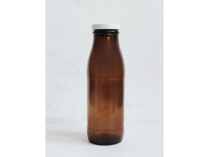 Skleněná jantarová láhev JOTA 500 ml s bílým víčkem