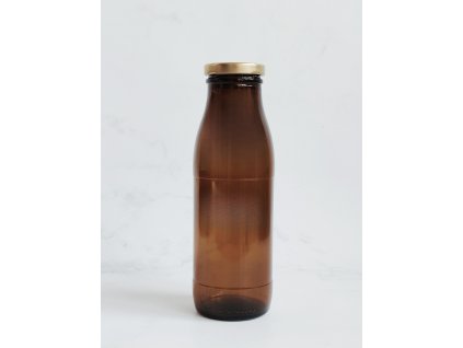 Skleněná jantarová láhev JOTA 500 ml se zlatým víčkem