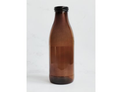 Skleněná jantarová láhev JOTA 1 000 ml s černým víčkem