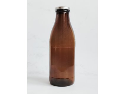 Skleněná jantarová láhev JOTA 1 000 ml se stříbrným víčkem