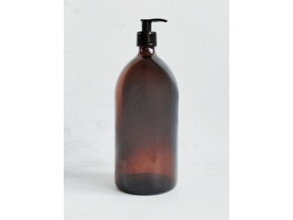 SKLENĚNÁ JANTAROVÁ LÁHEV MONA 1 000 ml s černým dávkovačem
