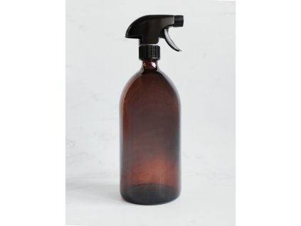 SKLENĚNÁ JANTAROVÁ LÁHEV MONA 1 000 ml s černým rozprašovačem