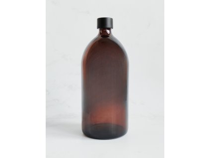 SKLENĚNÁ JANTAROVÁ LÁHEV MONA 1 000 ml s černým uzávěrem