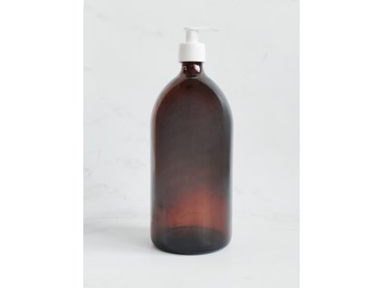 SKLENĚNÁ JANTAROVÁ LÁHEV MONA 1 000 ml s bílým dávkovačem