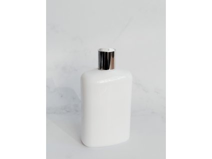 Bílá oválná lahvička LIMA 400 ml s bílo-stříbrným DISC TOP