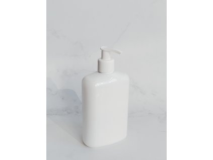 Bílá oválná lahvička LIMA 400 ml s bílým dávkovačem
